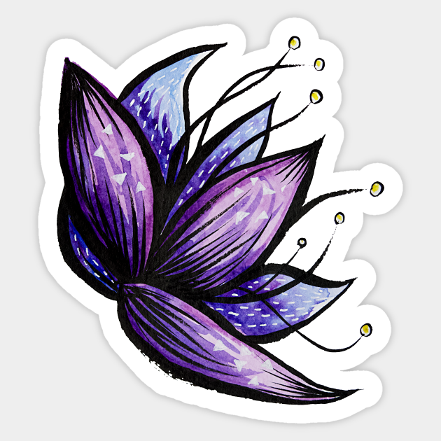 Abstract Flower Doodle Ink Watercolor Drawing - Flower - Sticker