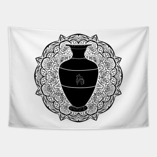 Aquarius Mandala Zodiac in Black and White Tapestry