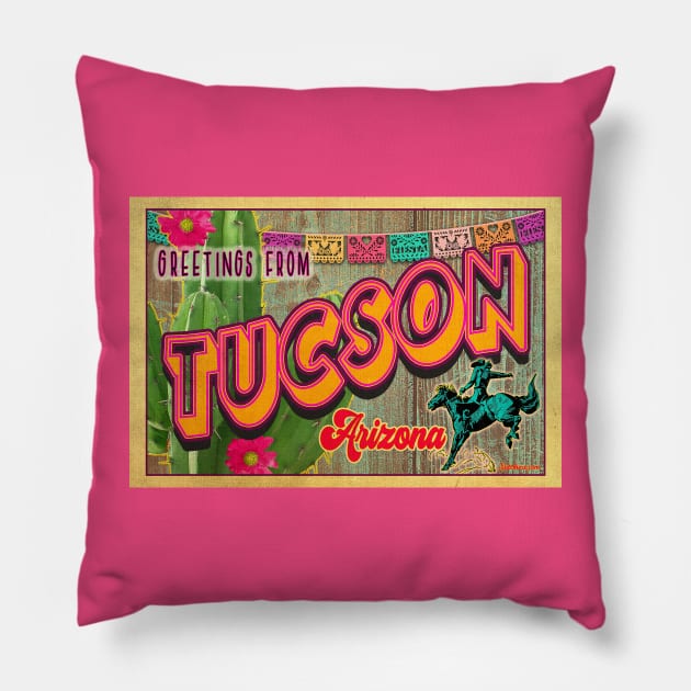 Greetings from Tucson, Arizona Pillow by Nuttshaw Studios