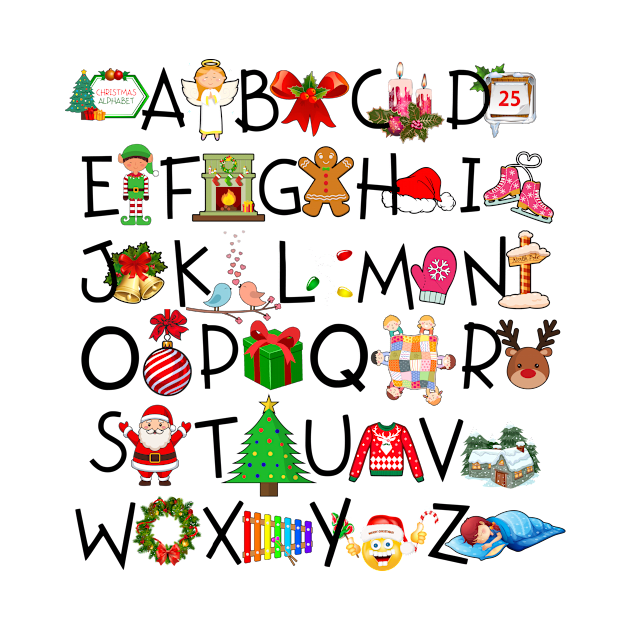 Christmas Alphabet with Cute Ornaments Xmas Teacher Women by William