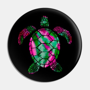 Pink and Green Watercolor Sea Turtle Pin