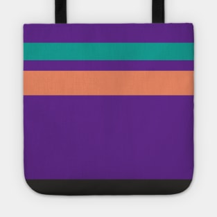 A singular confection of Light Red Ochre, Faded Orange, Christmas Purple, Blue/Green and Dark Grey stripes. Tote