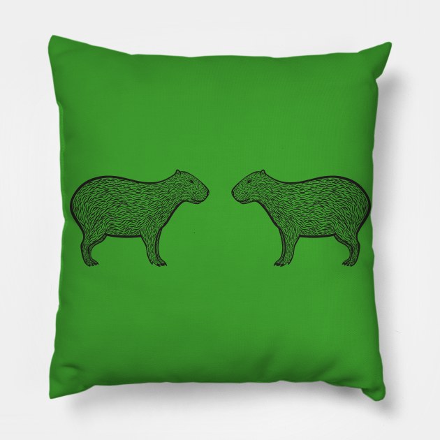 Capybaras in Love - cute capybara design - light colors Pillow by Green Paladin