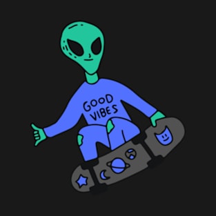 Retro Good Vibes Alien Skateboarding T-Shirt