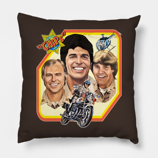 Chips - Retro 70s Crime Drama TV Show Pillow by darklordpug