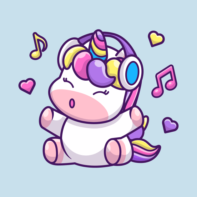 Cute Unicorn Listening Music With Headphone by Catalyst Labs