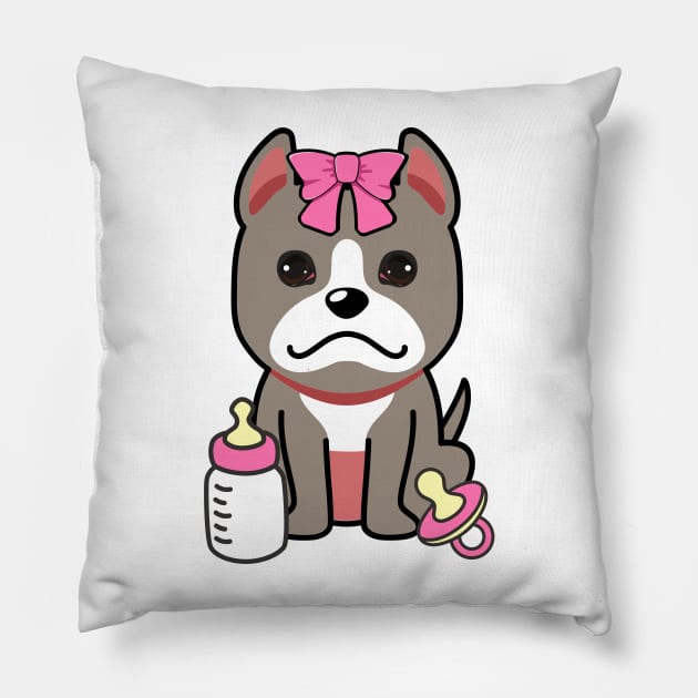 cute baby grey dog wears a pink ribbon Pillow by Pet Station