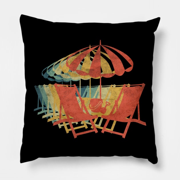 Beach Chairs Umbrella Retro Vintage Color Pillow by bridgewalker