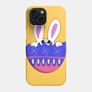 A blue-eyed Easter bunny peeks out of a cracked decorative egg. Phone Case