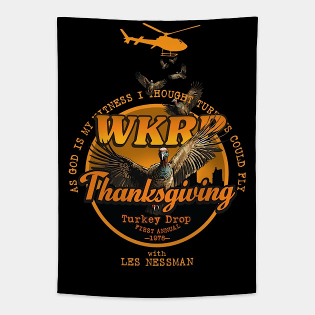 WKRP Turkey Drop Tapestry by DavidLoblaw