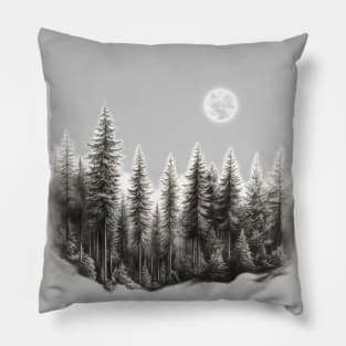 Forest And The Moon In The Night Pillow