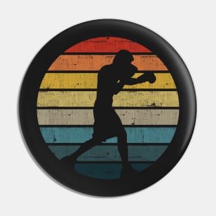 Boxing Boxer Silhouette On A Distressed Retro Sunset design Pin