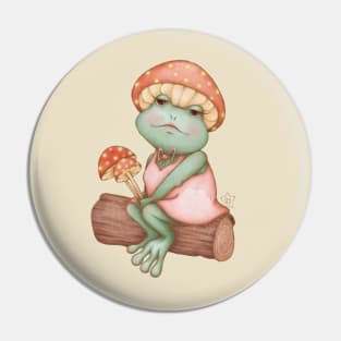 Lady Toadstool - Cottagecore Frog Portrait Pin