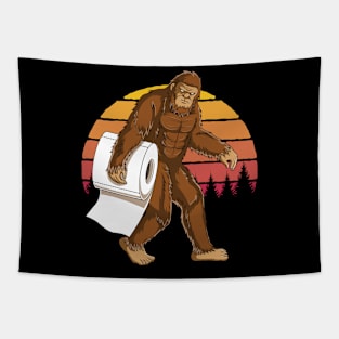 Funny Bigfoot Sasquatch Carrying Toilet Paper Tapestry