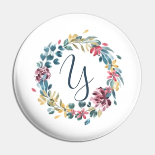 Floral Monogram Y Colorful Full Blooms Pin