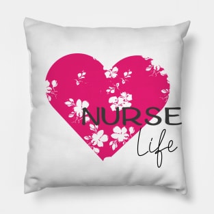 Nurse life design with floral hart Pillow