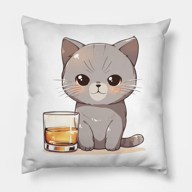 Cat Whiskey Lover Pillow by Underground Cargo