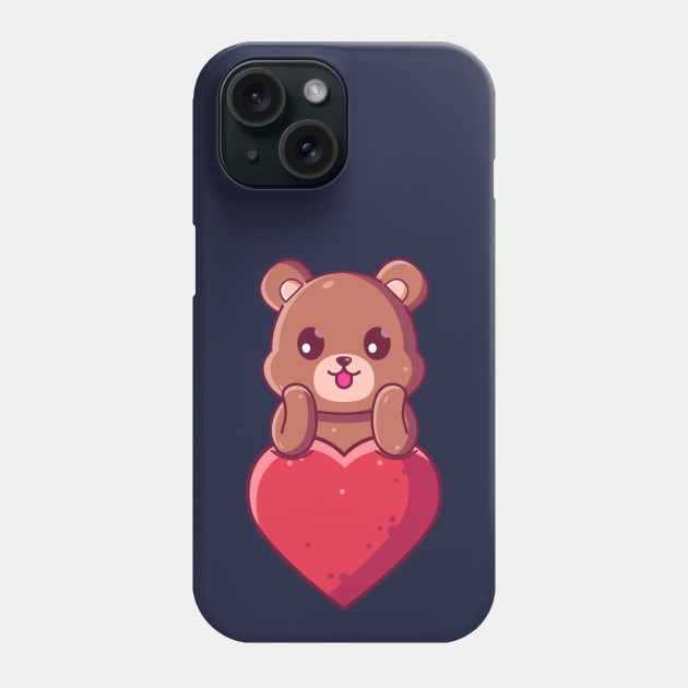 Cute Brown Bear with big love. Gift for valentine's day with cute animal character illustration. Phone Case by Ardhsells