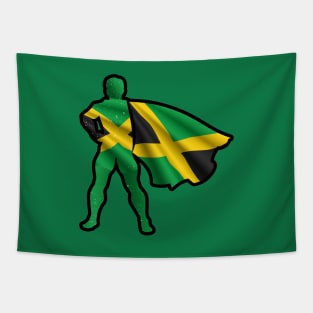 Jamaican Hero Wearing Cape of Jamaica Flag Hope and Peace Unite in Jamaica Tapestry