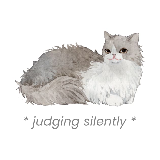 Judging silently cat front print by Los Babyos