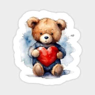 Loving Teddy Bear with Big Red Heart Magnet