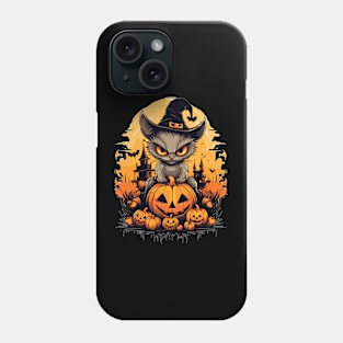 Cat Halloween Shirt, Cute Devious Cat on Pumpkin Halloween T-Shirt, Gift for Cat Lover, Halloween Party Tshirt, Halloween Costume Shirt Phone Case