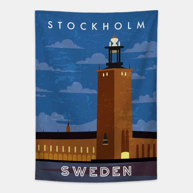 Stockholm, Sweden. Retro travel poster Tapestry by GreekTavern