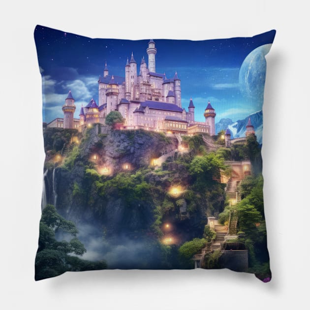 Fortress Castle Otherworldly Dimension Fantastic Landscape Surrealist Pillow by Cubebox