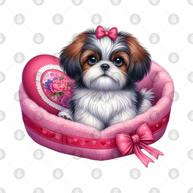 Valentine Shih Tzu Dog in Bed by Chromatic Fusion Studio