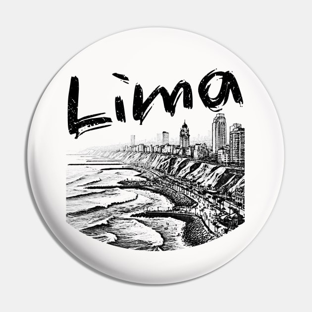 Lima Peru Artistic Monochrome Seascape Pin by Sambastyles