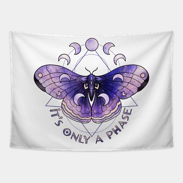 It's just a phase witchy moth design with moon phases Tapestry by gaynorcarradice