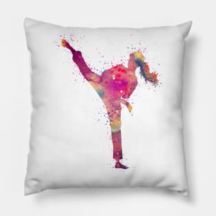 Karate Girl Kick Watercolor Martial Arts Gift Pillow