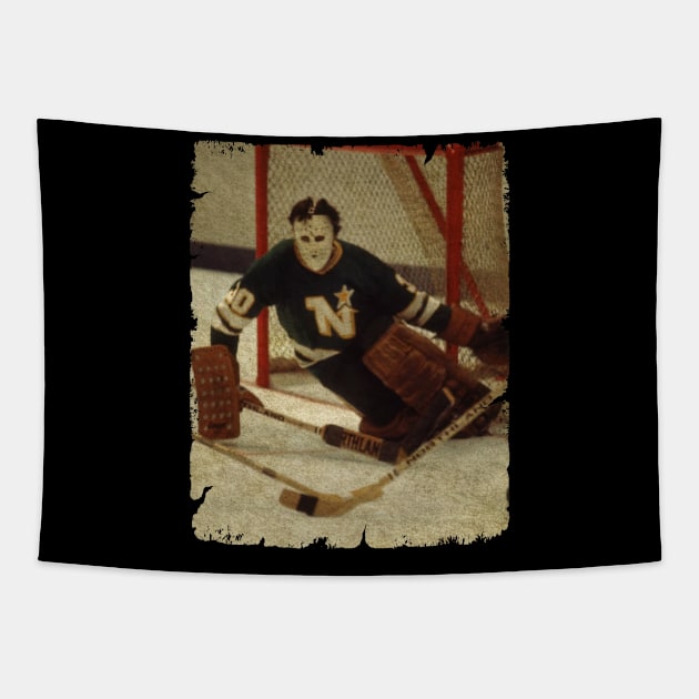 Cesare Maniago, 1970 in Minnesota North Stars Tapestry by Momogi Project