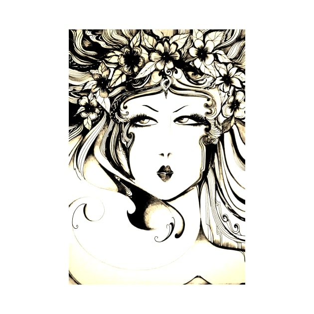 ART PRINT NOUVEAU HEAD FLORAL CRAFTS SKETCH by jacquline8689