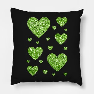 Green Faux Glitter Hearts Pillow