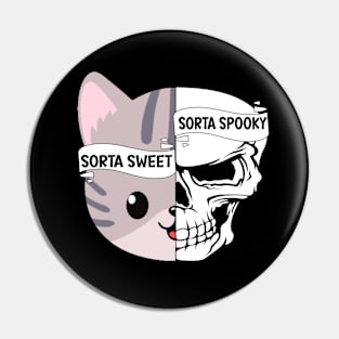 Sorta Sweet Sorta Spooky Funny Halloween Fall Skull Skeleton Cat Lover Pin