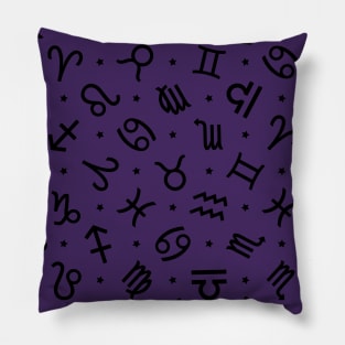 Pattern Set Zodiac Sign Horoscope Astrology Symbol Black and Purple Pillow