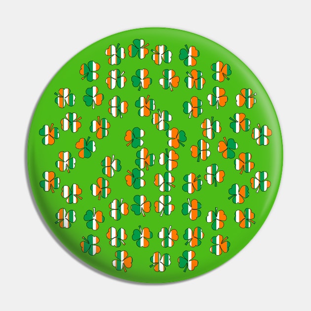 St Patricks Day Shamrock Green White Orange Stripes Pin by ellenhenryart