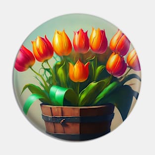 Tulips in a Wooden Base Pin