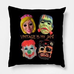 Vintage Halloween Masks Rock Pillow