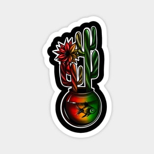 Reggae Cactus with aquarium and Fish Colored Art Magnet