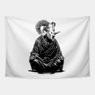 Demon Monk Ram Skull Tapestry