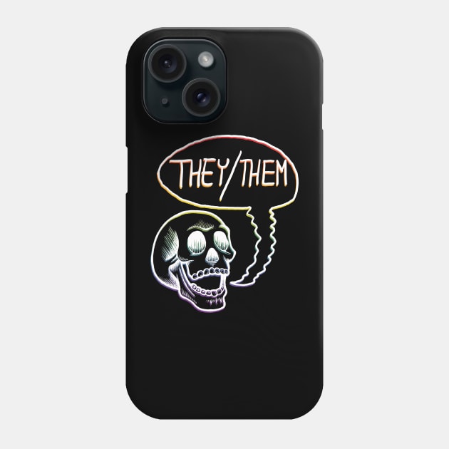 LGBTQIA+ Rainbow Pride Flag They Them Pronouns Skull Phone Case by FatCatSwagger