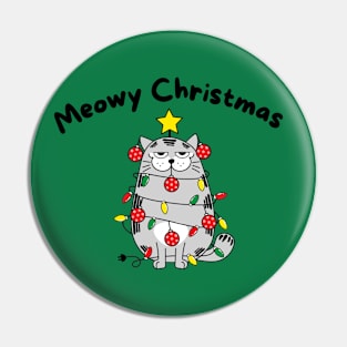 Meowy Christmas cat tangled in lights Pin