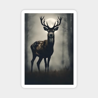 Deer in the Dark Foggy Forest Vintage Art Magnet