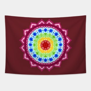 Rainbow Flower Mandala Tapestry