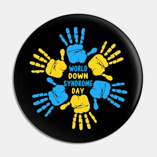 Hand Print World Down Syndrome Day T Shirt Women Kids Pin