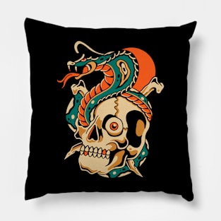 Skull Snake Vintage Traditional Tattoo Pillow