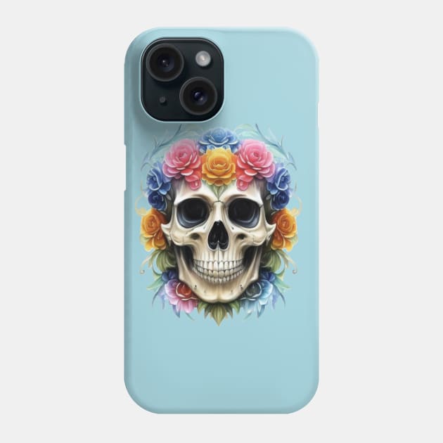 Skull head with flowers colourful Phone Case by byNIKA