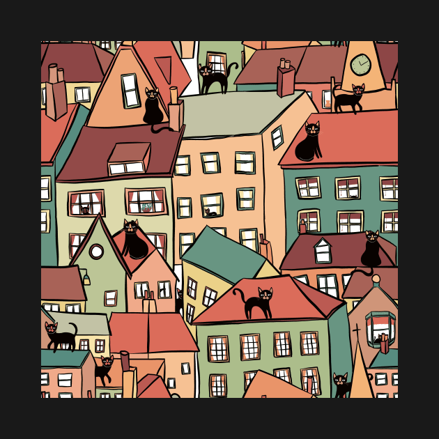 Cats on rooftops by Kimmygowland